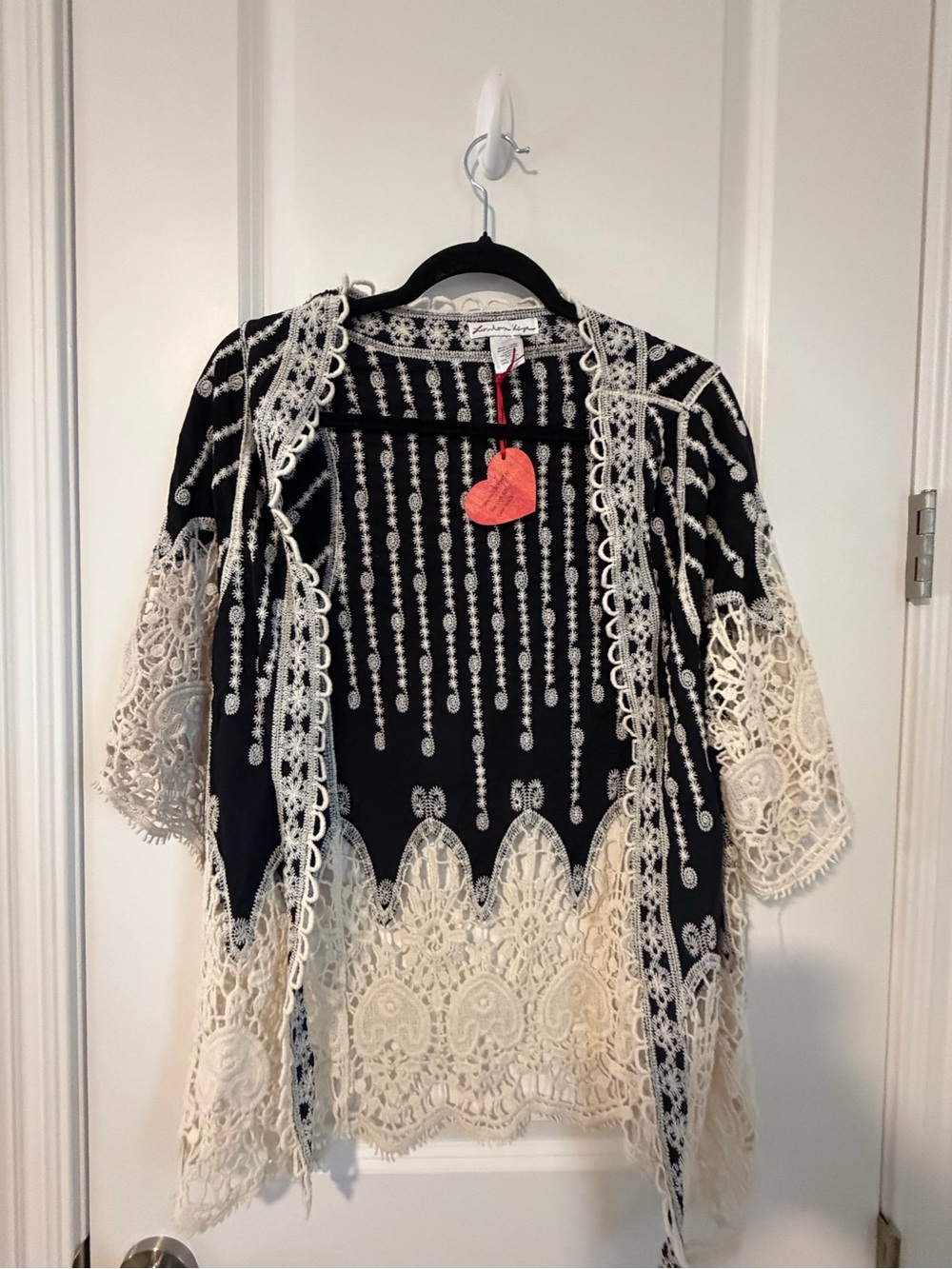 Lace Trim Open Front Tunic Black and Cream Dressy Funky Fun